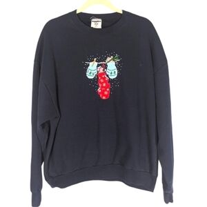 Vintage jerzees active wear Christmas sweater mice and stockings funny size L